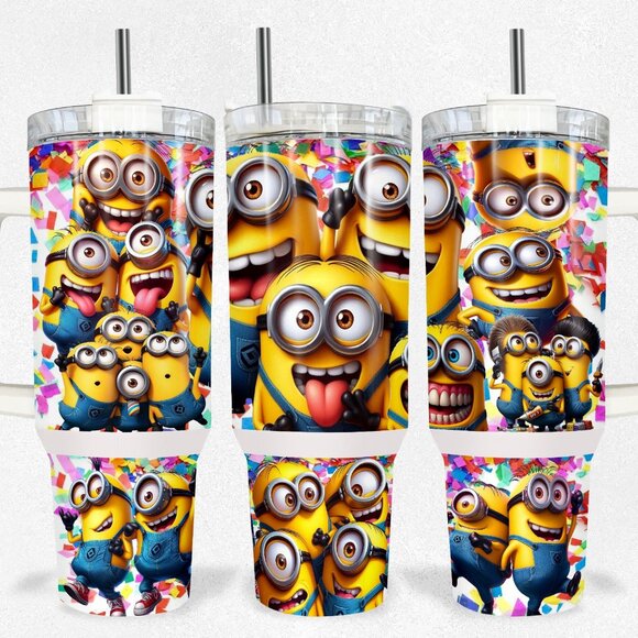 40oz Minions theme insulated tumbler with sliding lid and straw - Picture 1 of 1